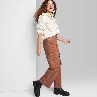 New - Women's Mid-Rise Cargo Baggy Wide Leg Utility Jeans - Wild Fable Wild FableBullseye Deals