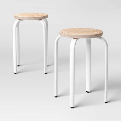 New - Set of 2  Plywood with Metal Base Stacking Stool White - Room Essentials™