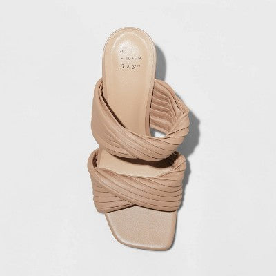 New - A New Day Women's Chunky Block High Heel Slip On Mules Sandals Embossed Striped A New DayBullseye Deals