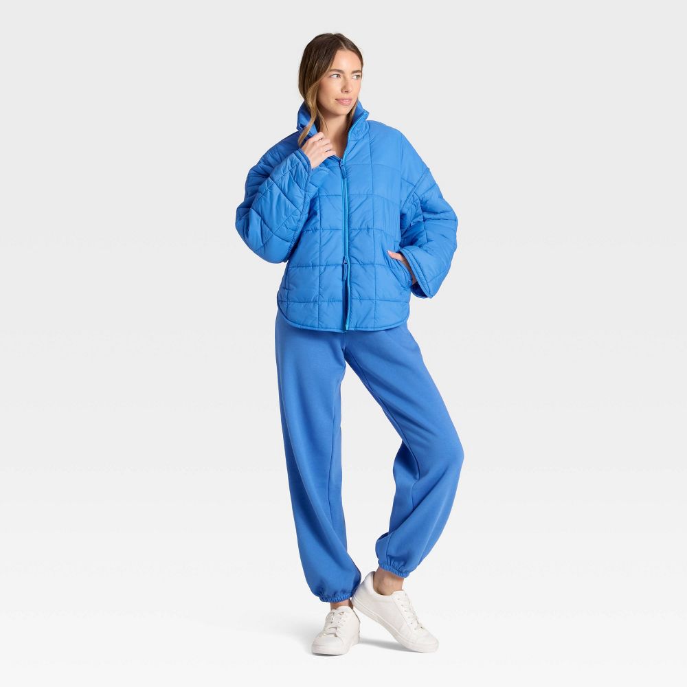 New - Women's Oversized Quilted Puffer Jacket - JoyLab™ Vibrant Blue XS