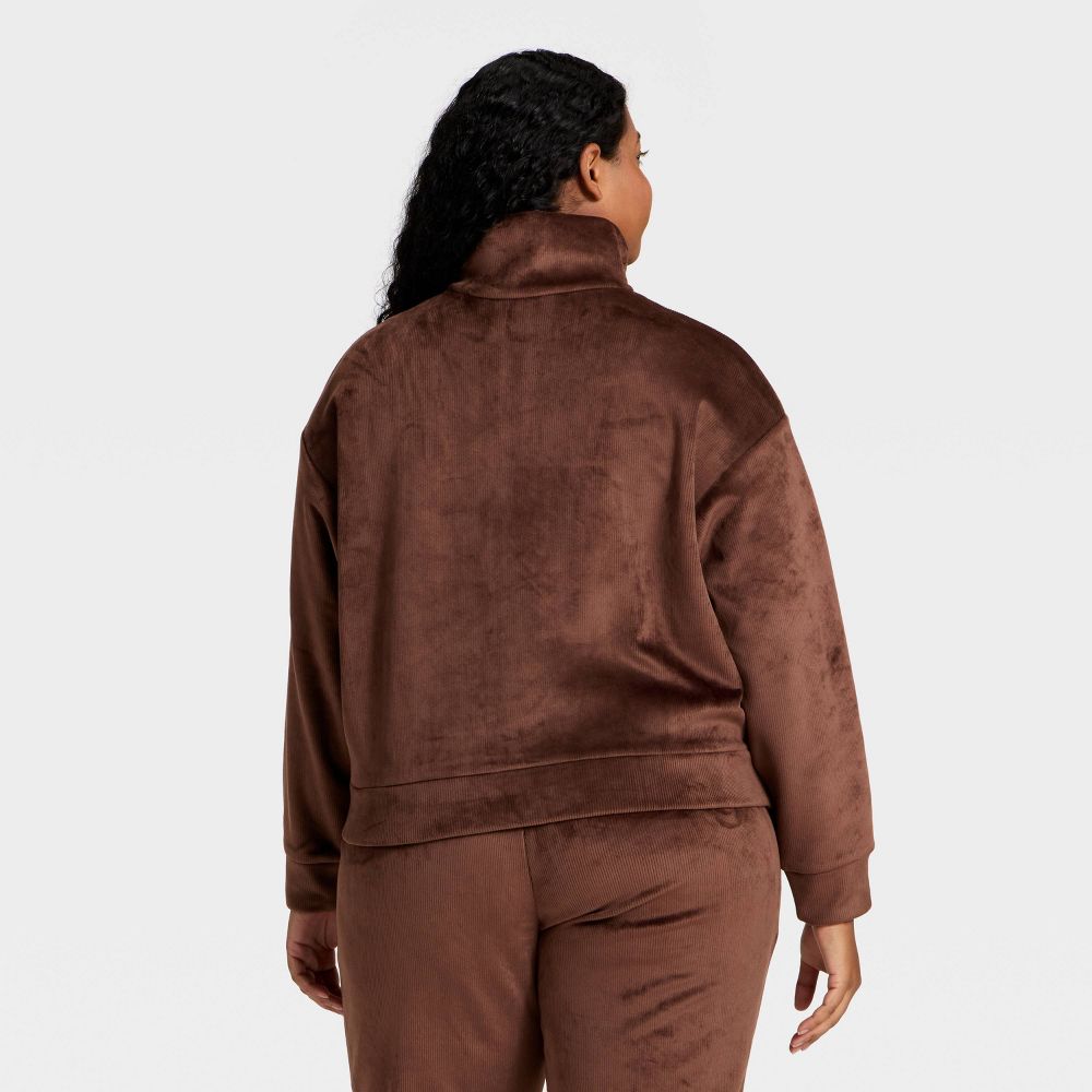 New - Women's Velour Ribbed 1/2 Zip Sweatshirt - All In Motion™ Brown S