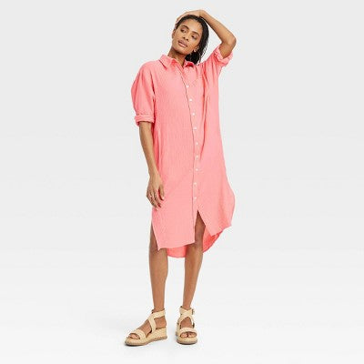 New - Universal Thread Women's 3/4 Sleeve Midi Button Down Shirt Dress Universal ThreadBullseye Deals