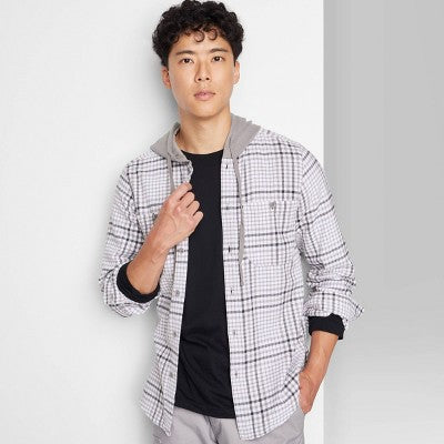 New - Original Use Men's Checked Plaid Hooded Button-Down Shirt Casual Flannel Jacket Original UseBullseye Deals