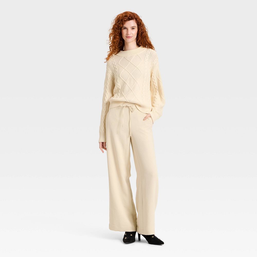 New - Women's Cozy Alpine Cable Knit Crewneck Pullover Sweater - Universal Thread™ Cream M