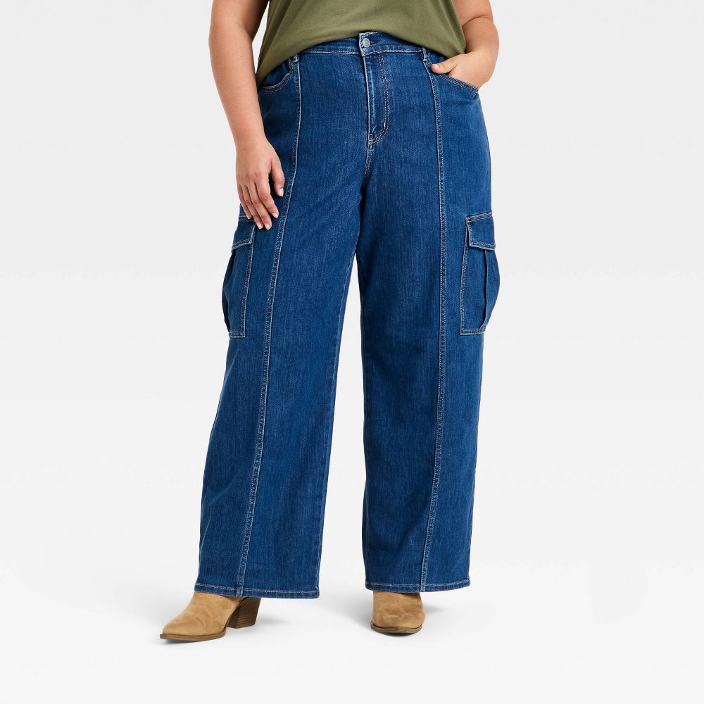 New - Women's Baggy Pull-On Cargo Pants - Ava & Viv™ Blue Denim 24