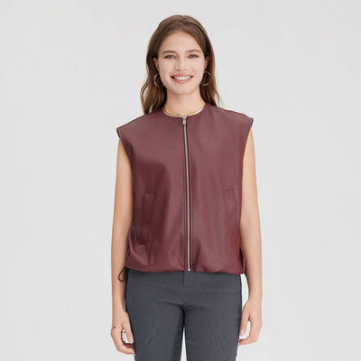New - Women's Faux Leather Zip-Front Vest - A New Day™ Burgundy M