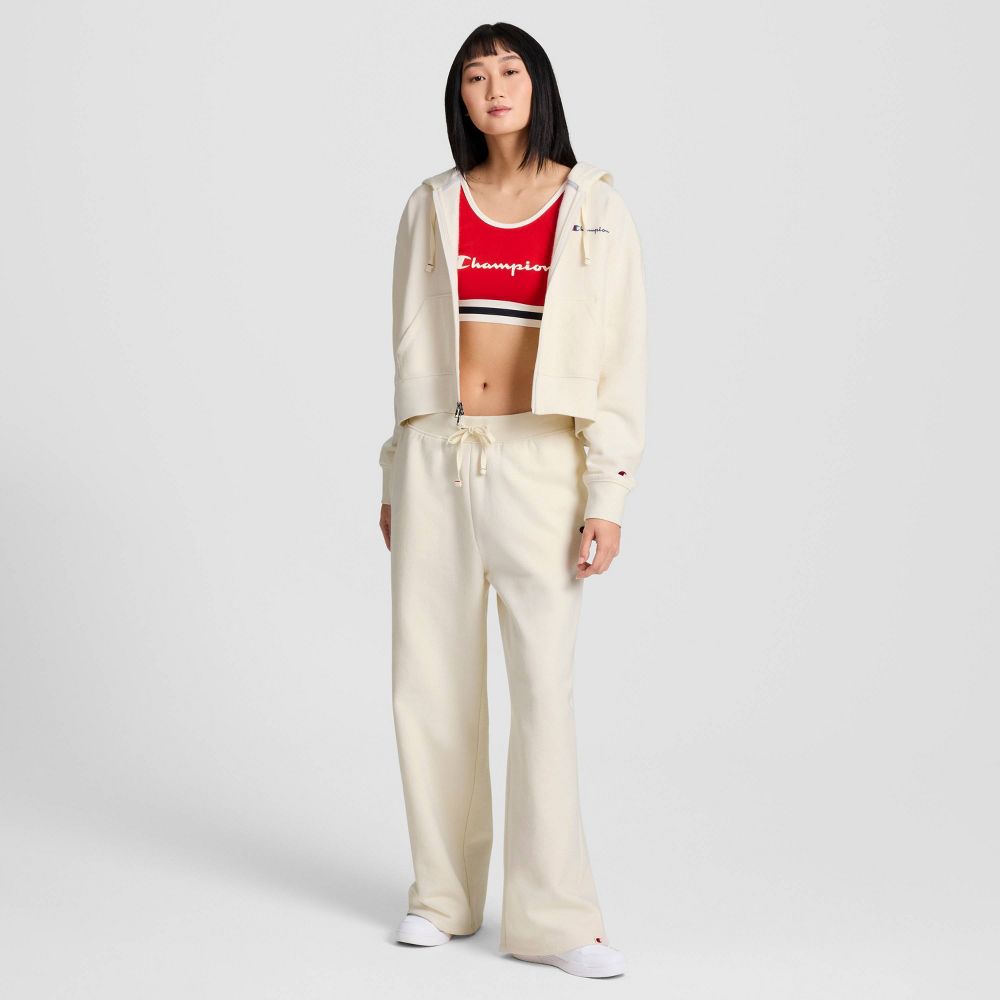 New - Champion Women's Cropped Fleece Zip-Up Sweatshirt - Cream XL