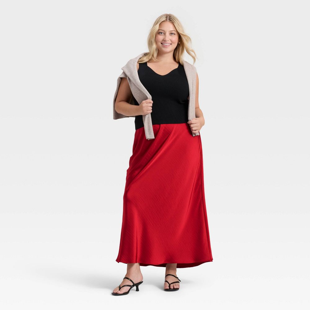 New - Women's Maxi Slip A-Line Skirt - A New Day™ Red 4X