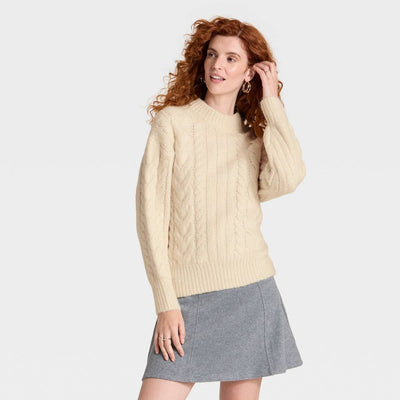 Open Box - Women's Cabled Sweater - A New Day™ Cream M