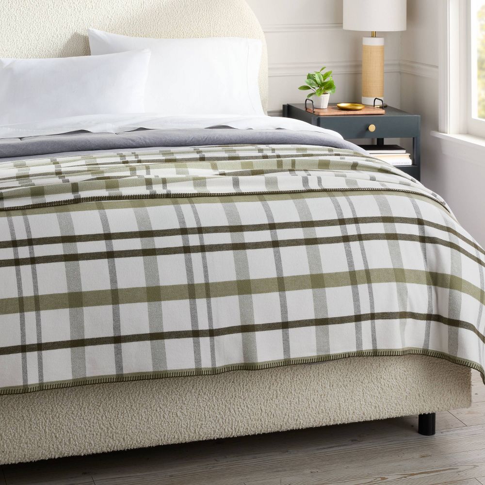 Open Box - King Brushed Cotton Blanket Green Plaid - Threshold™