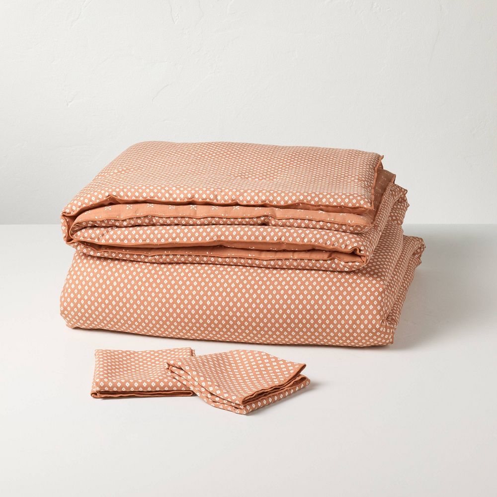 New - 3pc Full/Queen Block Pattern Comforter Set Rust - Hearth & Hand™ with Magnolia