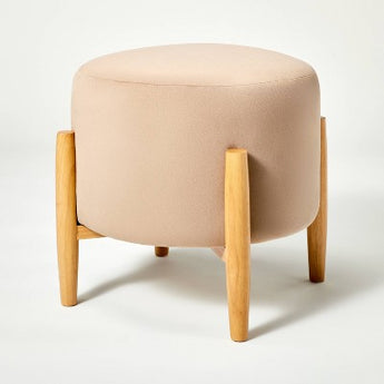 Open Box - Elroy Round Velvet Ottoman with Wooden Legs Light Brown - Threshold designed with Studio McGee - Secondipity