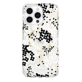 New - Kate Spade New York Apple iPhone 14 Pro Max Case with MagSafe - Multifloral/Black/White/Gold Foil Logo/Gems - Secondipity