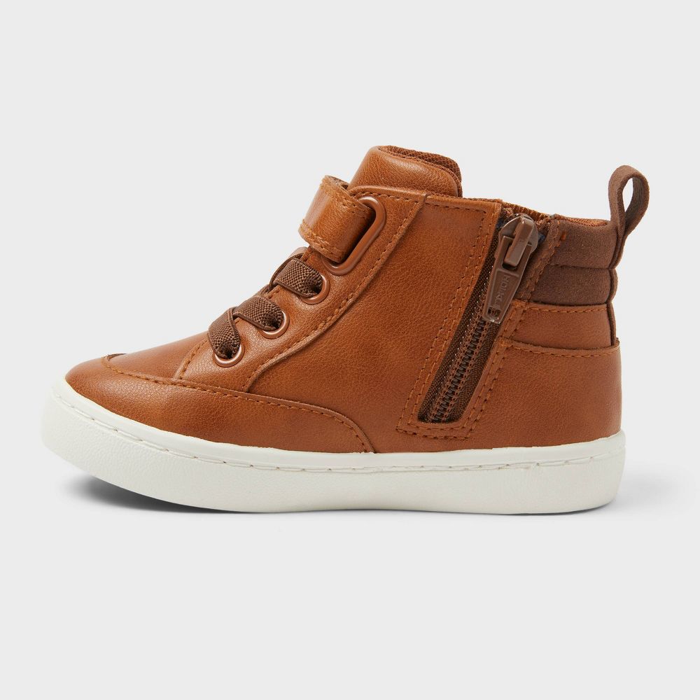 New - Toddler Aidan Sneaker Boots - Cat & Jack™ Cognac 6T: Zipper, Hook and Loop Closure, Padded Collar, Medium Width