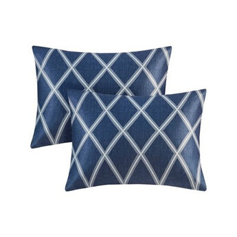 New - 4pc Twin/Twin Extra Long Zara Charmeuse Geo Print Comforter Bedding Set - Navy: Includes Decorative Pillows, OEKO-TEX Certified No BrandBullseye Deals