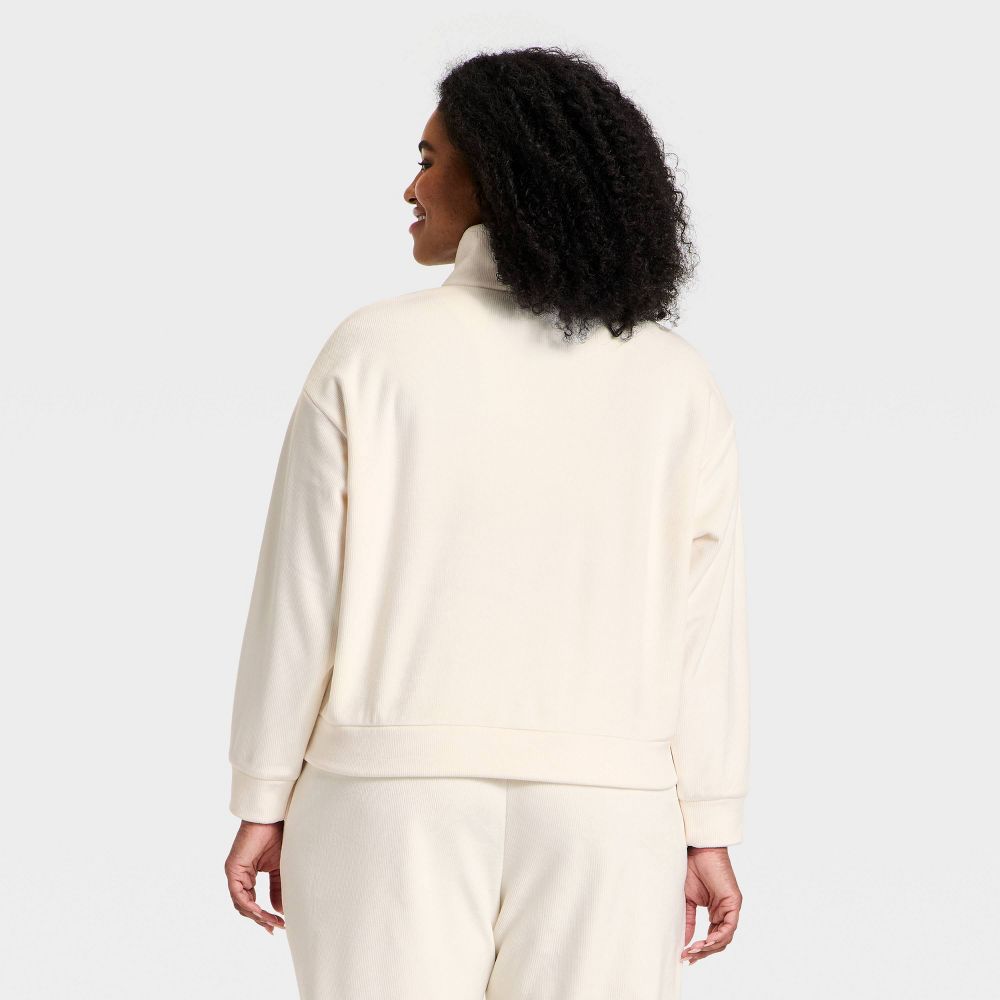 New - Women's Velour Ribbed 1/2 Zip Sweatshirt - All In Motion™ Cream L