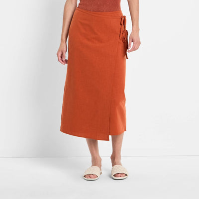 New - Women's Mid-Rise Linen Midi Wrap Skirt - Future Collective Rust L