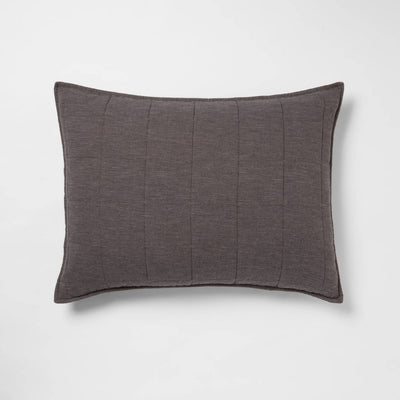 New - Standard Space Dyed Cotton Linen Sham Dark Gray - Threshold™: OEKO-TEX Certified, Woven Texture, Zipper Closure