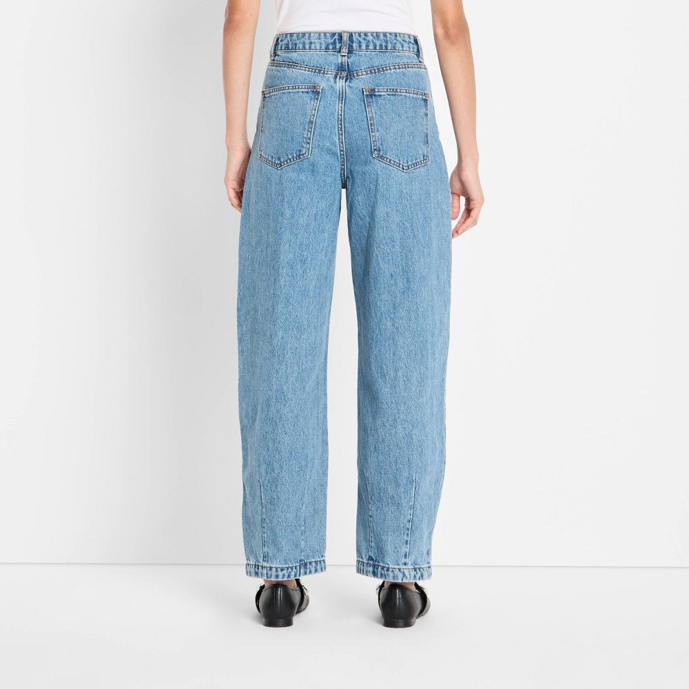 New - Women's Mid-Rise Studded Barrel Leg Jeans - Future Collective Blue Denim 00