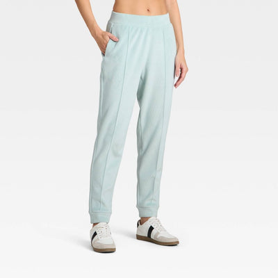 New - Women's Velour Ribbed Jogger Sweatpants - All In Motion™ Light Blue XL