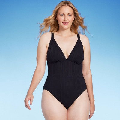 New - Shade & Shore Women's Triangle One Piece Swimsuit Ribbed Swimwear Shade & ShoreBullseye Deals