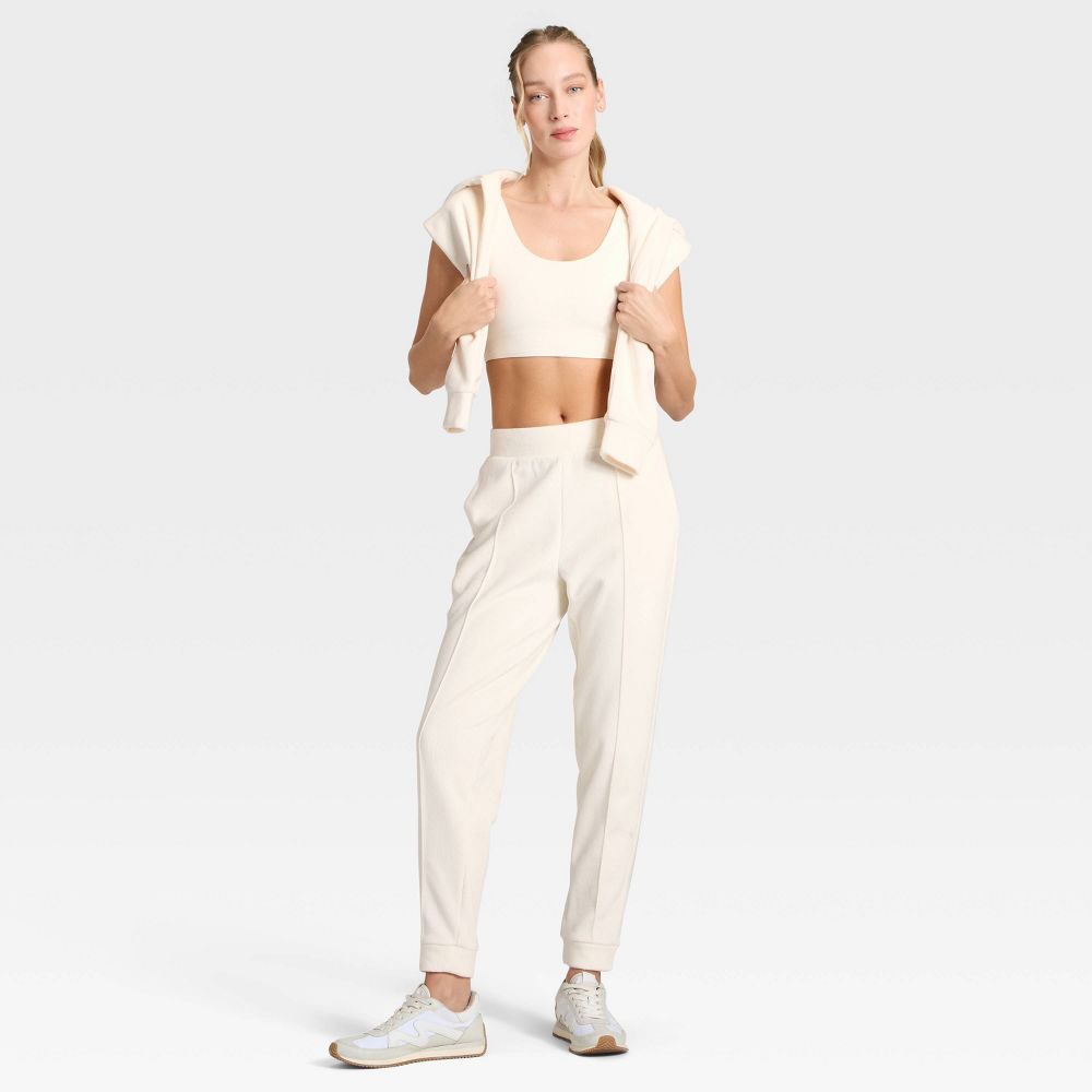New - Women's Velour Ribbed Jogger Sweatpants - All In Motion™ Cream XS