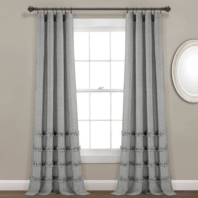 New - Set of 2 (84"x40") Vintage Striped Yarn Dyed Cotton Window Curtain Panels Black - Lush Décor: Light Filtering Drapes