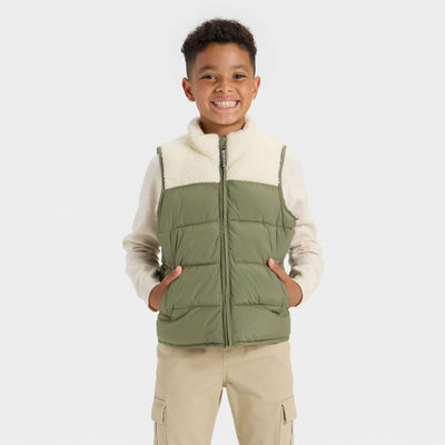 New - Boys' Puffer Vests - Cat & Jack™ Olive Green XL