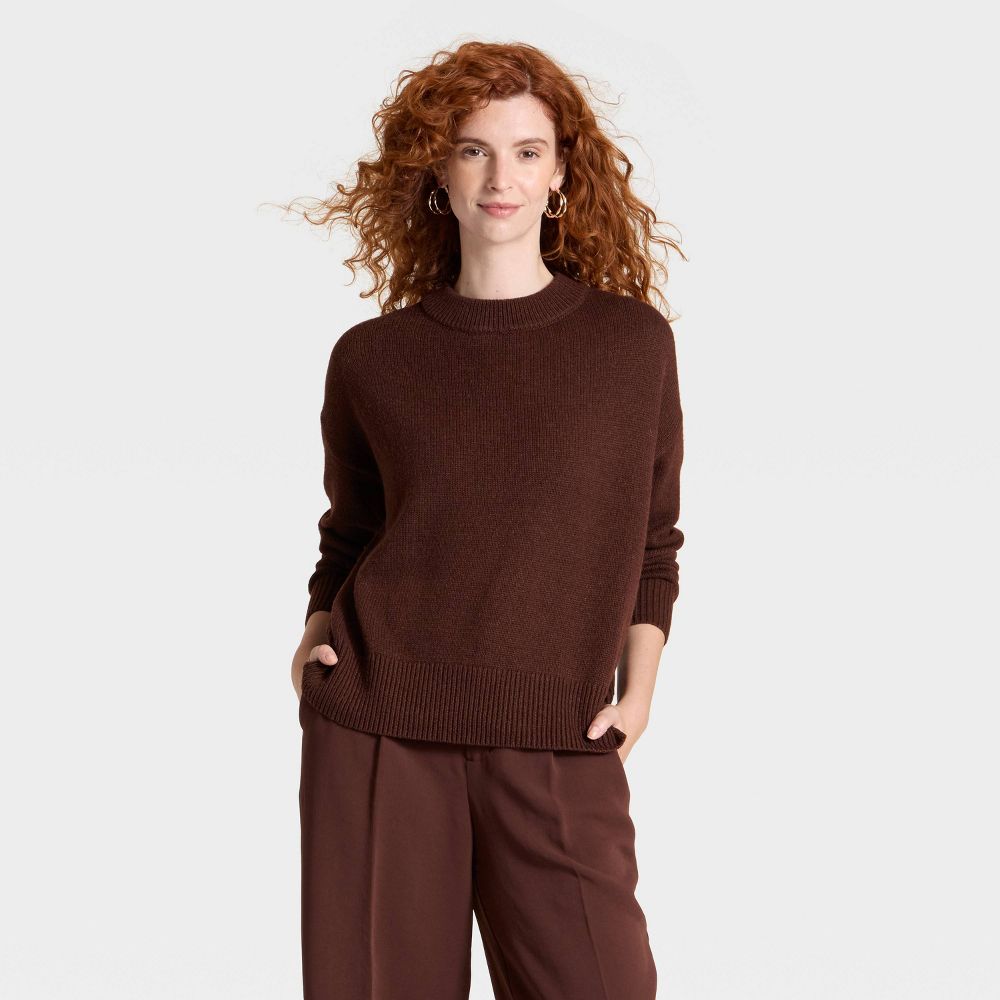 New - Women's Woolen Crew Pullover Sweater - A New Day™ Brown XL