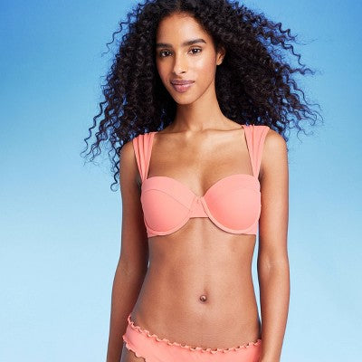 Women's Light Lift Shoulder Cap Straps Bikini Top - Shade & Shore Coral Shade & ShoreBullseye Deals