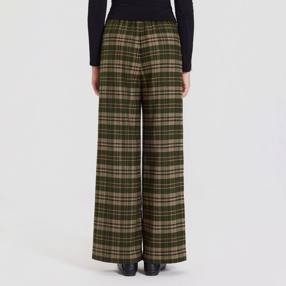 New - Women's Mid-Rise Wide Leg Suit Pants - A New Day™ Green Plaid XL