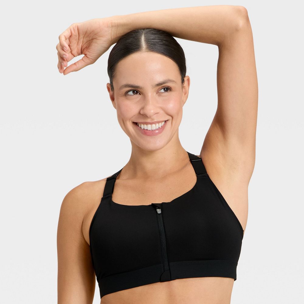 New - Women's High Support Front Zip Bra - All In Motion™ Black 38C