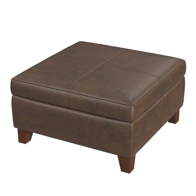 New - HomePop Luxury Large Faux Leather Storage Ottoman Brown Faux Leather