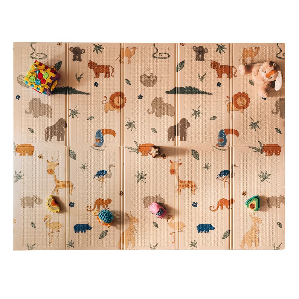 New - Nuby Reversible Baby Play Mat Soft Lightweight Foam Foldable - Safari