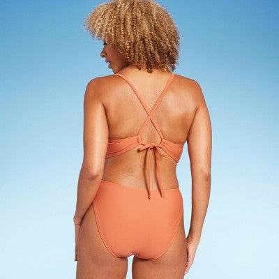 New - Shade & Shore Women's Plunge Extra High Leg One Piece Swimsuit Bead Swimwear Shade & ShoreBullseye Deals