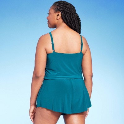 Open Box - Aqua Green Women's Swim Romper One Piece Swimsuit with Pocket UPF 50+ Aqua GreenBullseye Deals