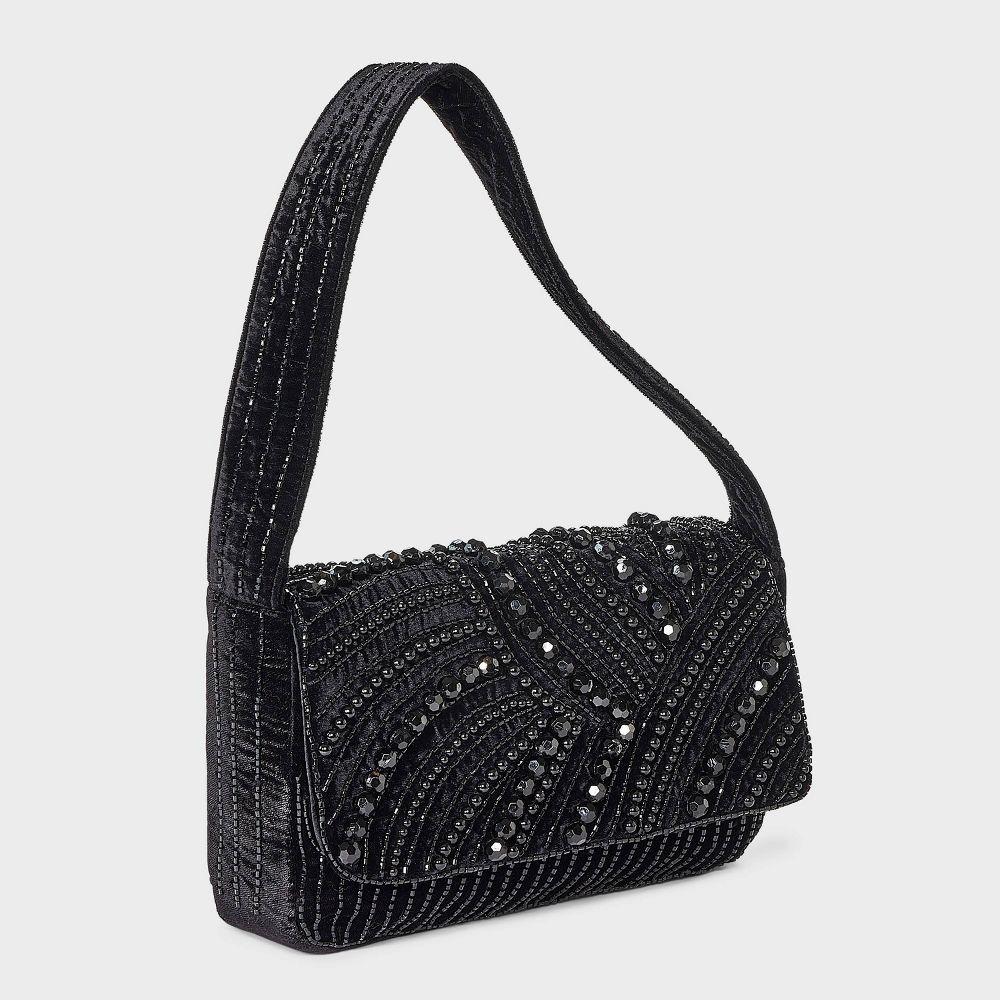 New - Embellished Flap Shoulder Bag - A New Day™ Black
