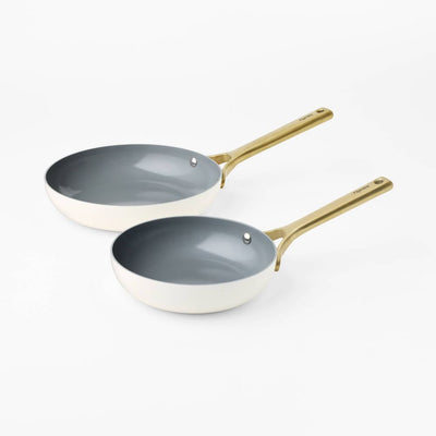 New - 2pk Nonstick Ceramic Coated Aluminum Frying Pan Set with Champagne Handles Cream - Figmint™