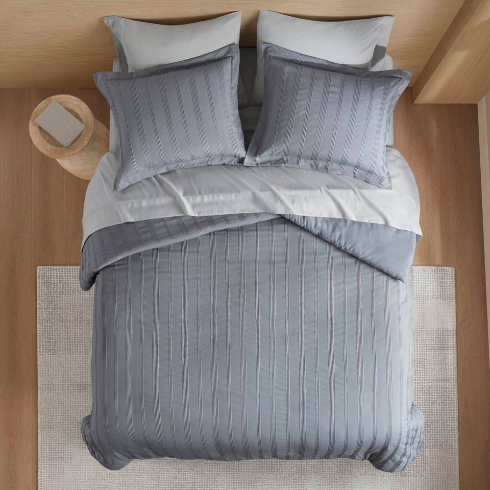 New - 510 Design Queen Logan Woven Striped Duvet Cover Set Blue