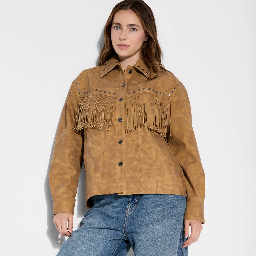Open Box - Women's Faux Suede Fringe Jacket - Wild Fable™ Brown S