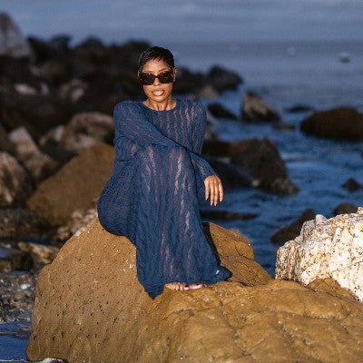 New - Women's Long Sleeve Open Stitch Maxi Dress - Future Collective with Jenee Naylor Future Collective with Jenee NaylorBullseye Deals