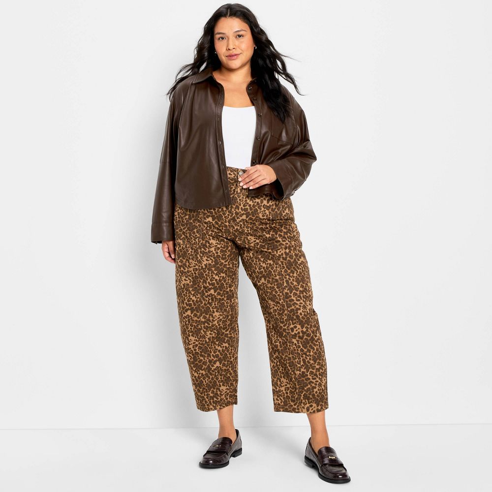 New - Women's Long Sleeve Leather Button-Down Shirt - Future Collective Brown XXL