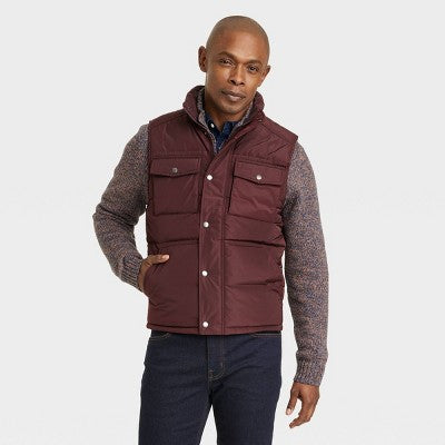 New - Goodfellow & Co Men's Zipper Snap Houndstooth Midweight Puffer Vest Corduroy Goodfellow & CoBullseye Deals