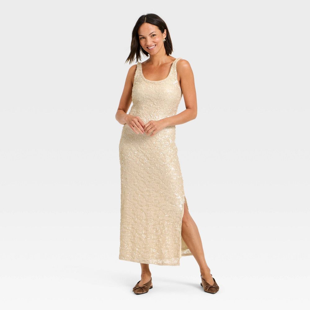 New - Women's Sequin Slip Maxi Dress - A New Day™ Cream M