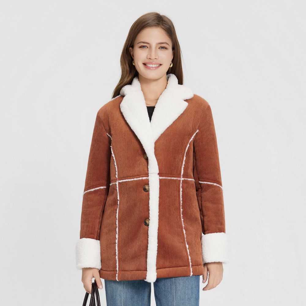 New - Women's Corduroy Shearling Faux Fur Jacket - Universal Thread™ Brown M