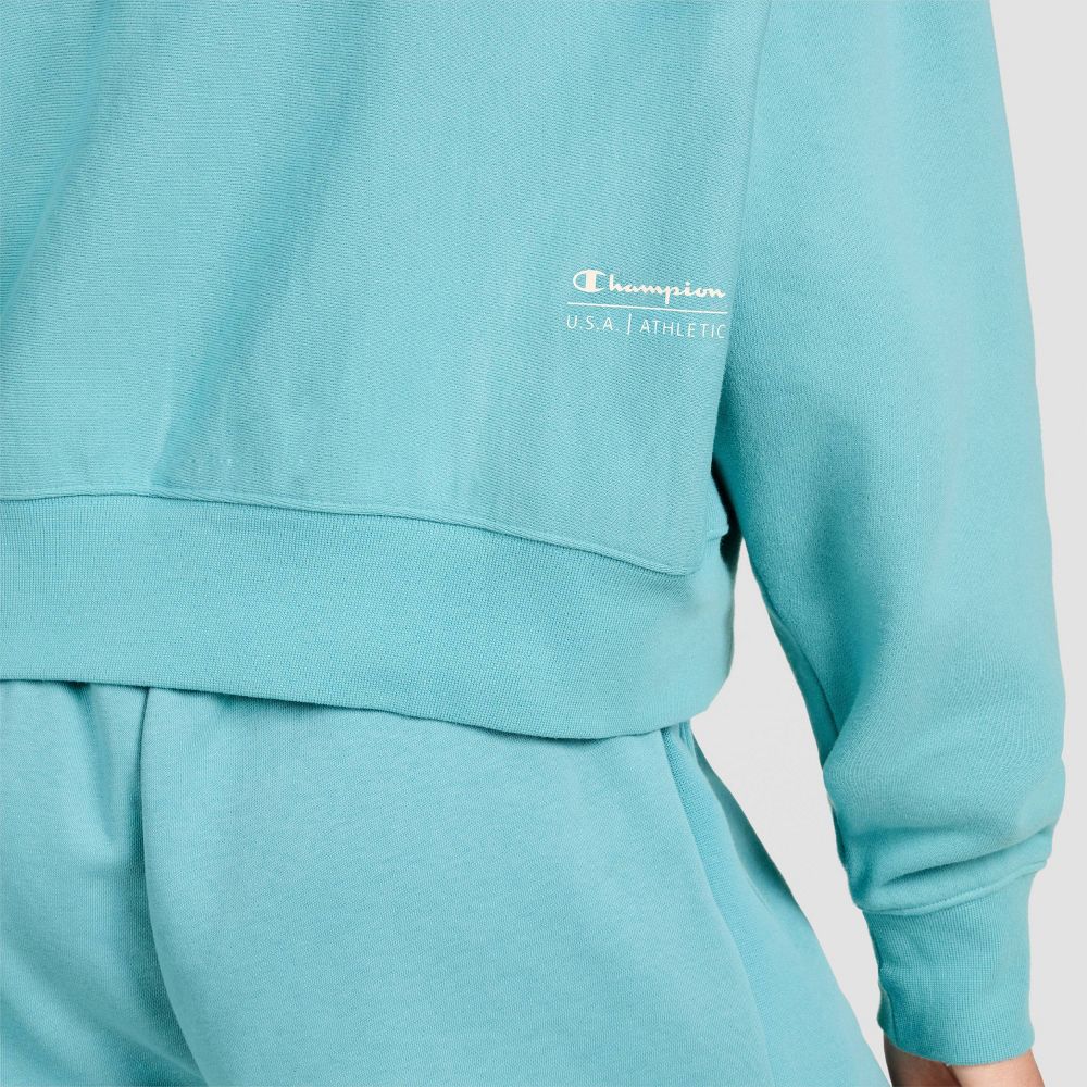 New - Champion Women's Cropped Fleece Zip-Up Sweatshirt - Teal Blue L