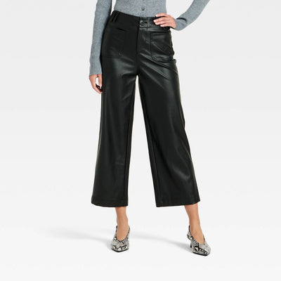 New - Women's Faux Leather Sailor Pants - A New Day™ Black 10