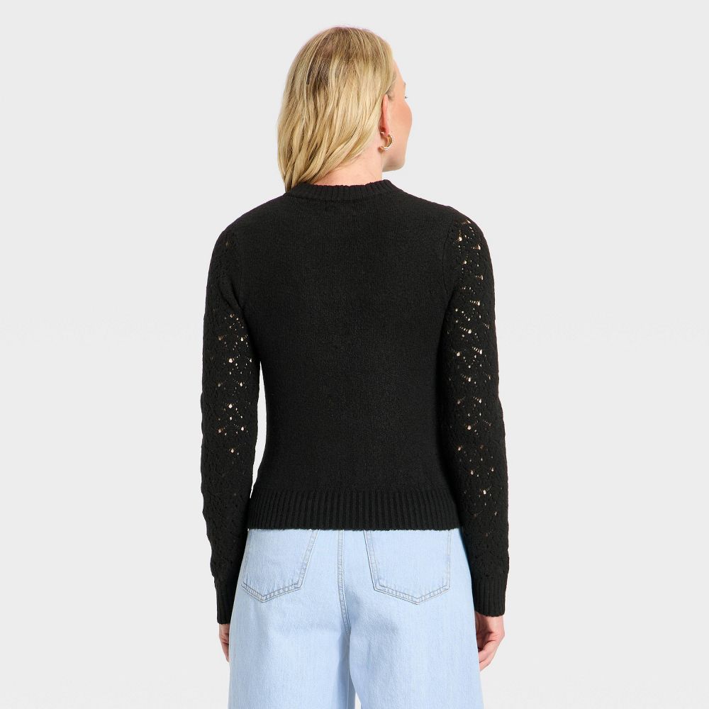 New - Women's Long Sleeve Lace Crewneck Pullover Sweater - Universal Thread™ Black XL