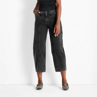 Open Box - Women's Mid-Rise Barrel Leg Jeans - Future Collective Future CollectiveBullseye Deals