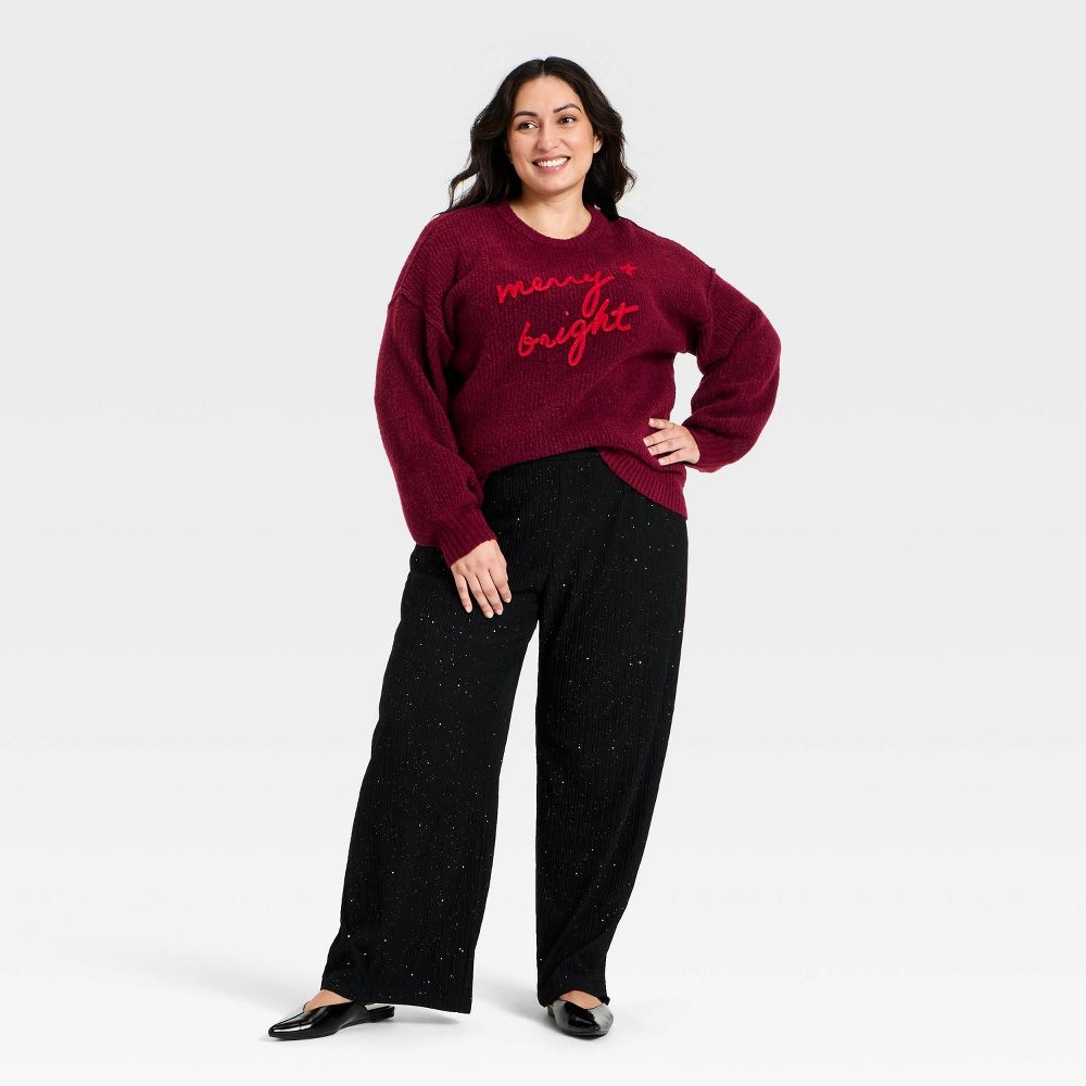 New - Women's Holiday Pullover Sweater - Ava & Viv™ Burgundy 1X